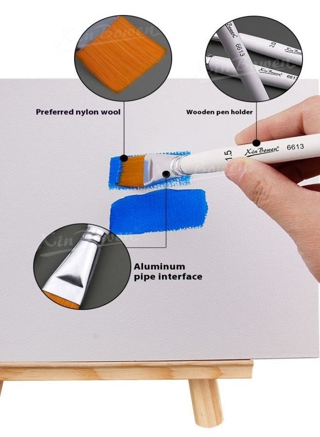 Xinbowen 3-Piece Short Handle Nylon Brush Set – Flat Brushes for Watercolor, Acrylic, and Oil Painting - Image 5