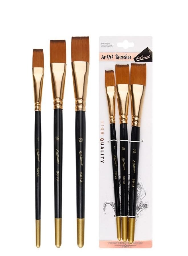 Xinbowen 3-Piece Short Handle Nylon Brush Set – Flat Brushes for Watercolor, Acrylic, and Oil Painting - Image 4