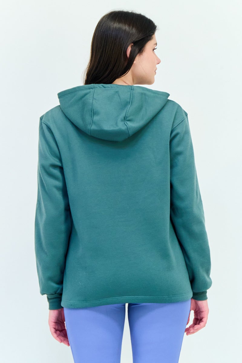 BSP Women Sportswear Fit Outdoor Hooded Sweatshirt, Green  - Image 3