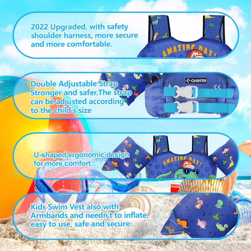 Chriffer Kids Swim Vest Life Jacket for 22-66 Pounds Boys and Girls, Toddler Floaties with Shoulder Harness Arm Wings for 2,3,4,5,6,7 Years Old Baby - Image 5
