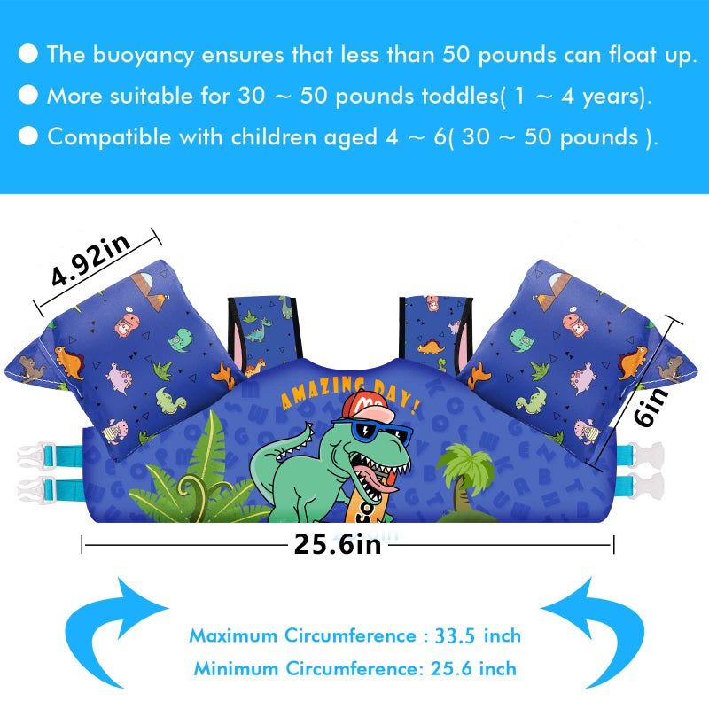 Chriffer Kids Swim Vest Life Jacket for 22-66 Pounds Boys and Girls, Toddler Floaties with Shoulder Harness Arm Wings for 2,3,4,5,6,7 Years Old Baby - Image 3