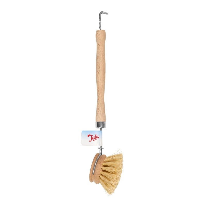تالا Tala Wooden dish brush with Natural Fibres, Long reach washing up brush ideal for Cleaning Kitchen Goods like glasses, plates, pots and pans, Has a replacable brush heads - Image 1