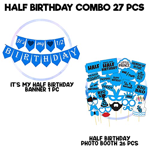 Party Propz Half Birthday Decoration For Baby Boy - 32Pcs Items Set (Banner, Photo Booth) - Blue & Pink Half Birthday Theme - Image 2