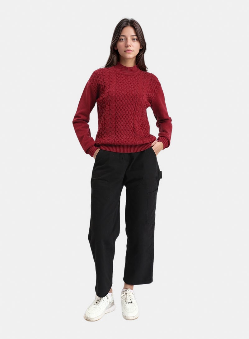 RAVIN Women Ribbed Mock Neck Knitted Pullover Burgundy - Image 4