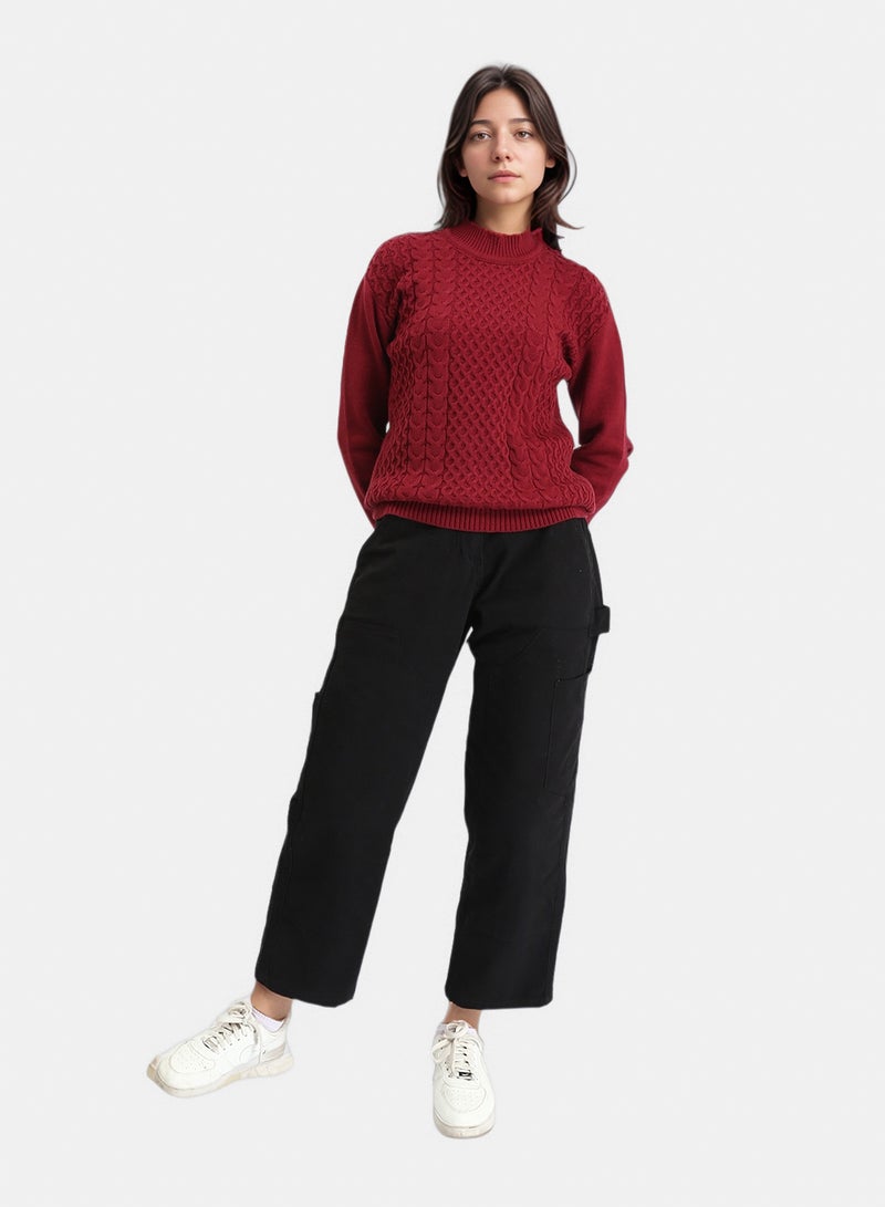 RAVIN Women Ribbed Mock Neck Knitted Pullover Burgundy - Image 5