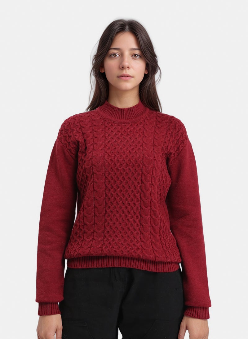 RAVIN Women Ribbed Mock Neck Knitted Pullover Burgundy - Image 1