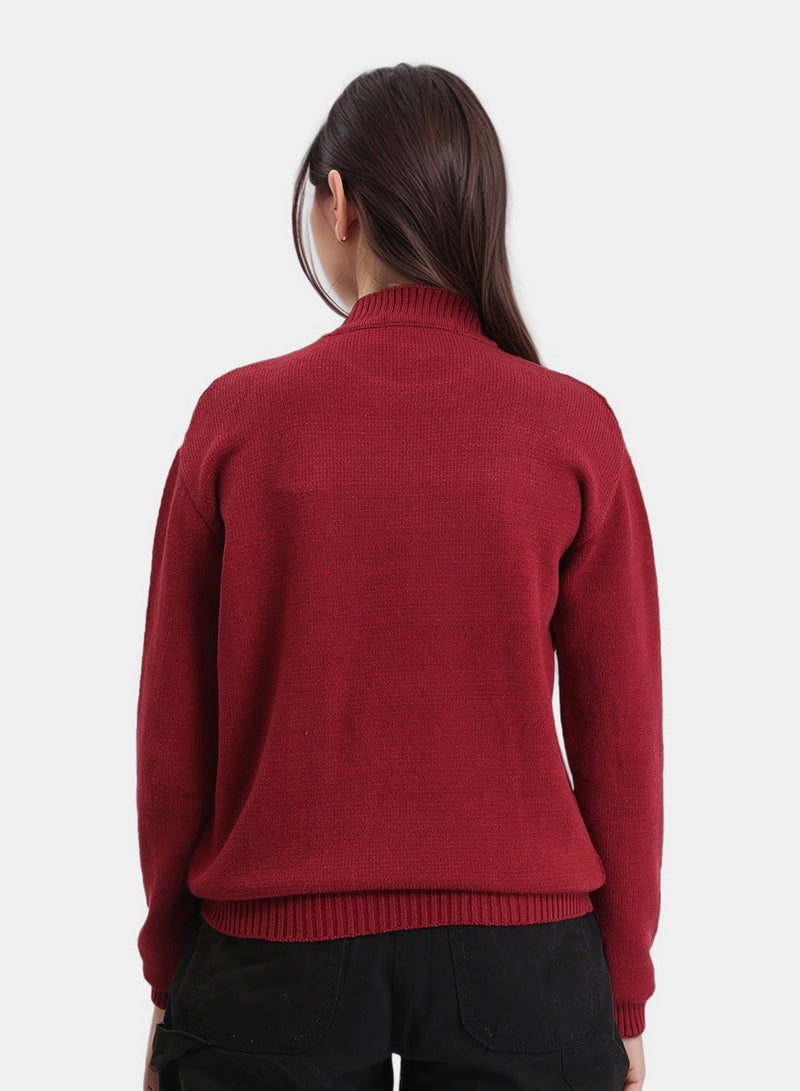 RAVIN Women Ribbed Mock Neck Knitted Pullover Burgundy - Image 2