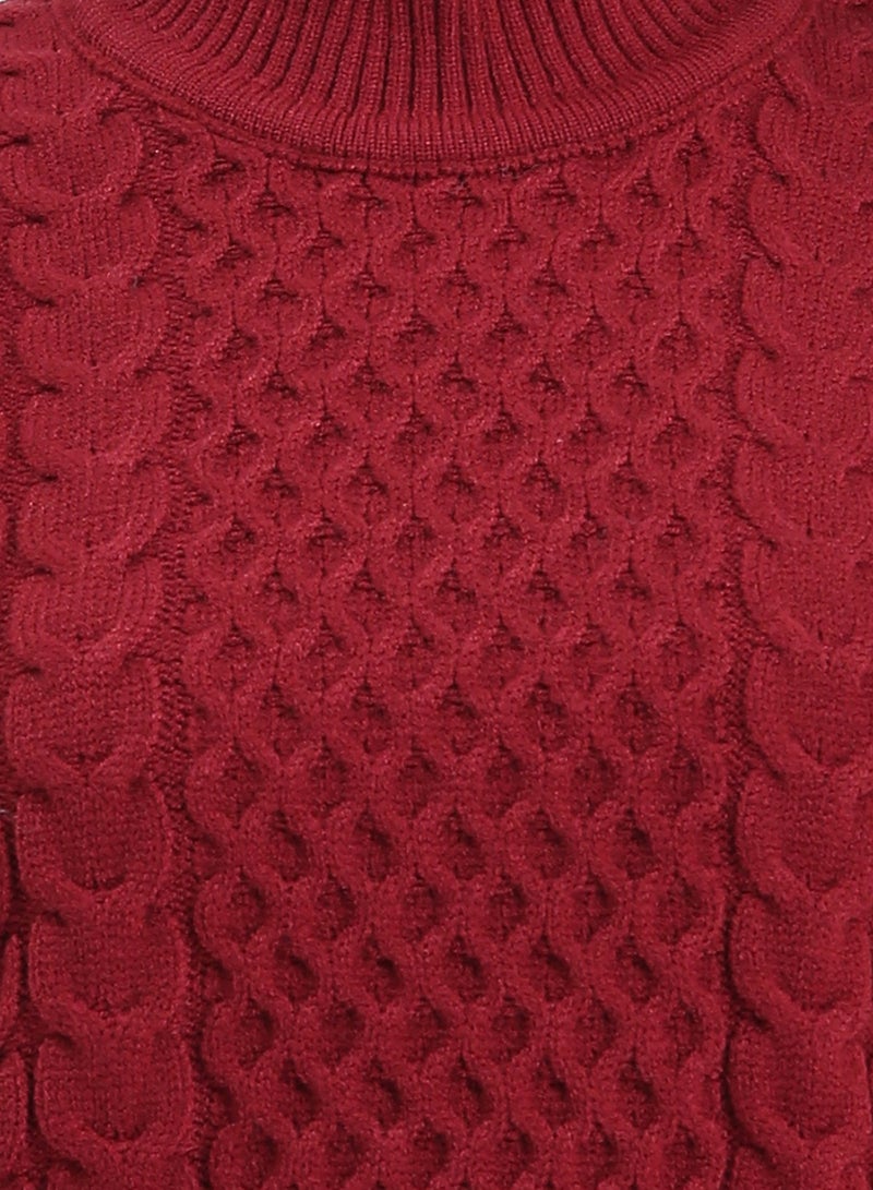 RAVIN Women Ribbed Mock Neck Knitted Pullover Burgundy - Image 3