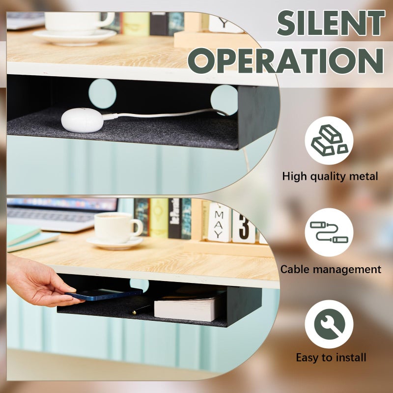 Yaocom 2 Pack Under Desk Hanging Shelf, Carbon Steel Storage Tray with Mute Felt Sheets, Mount Shelves Organizer for Office Home Workstation Gaming Desk Stand up(13x8x2.8 in/Storage Shelf,Black) - Image 4