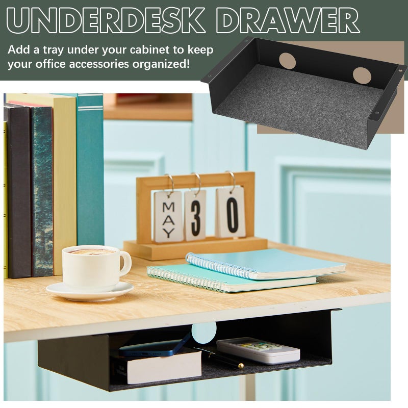 Yaocom 2 Pack Under Desk Hanging Shelf, Carbon Steel Storage Tray with Mute Felt Sheets, Mount Shelves Organizer for Office Home Workstation Gaming Desk Stand up(13x8x2.8 in/Storage Shelf,Black) - Image 5