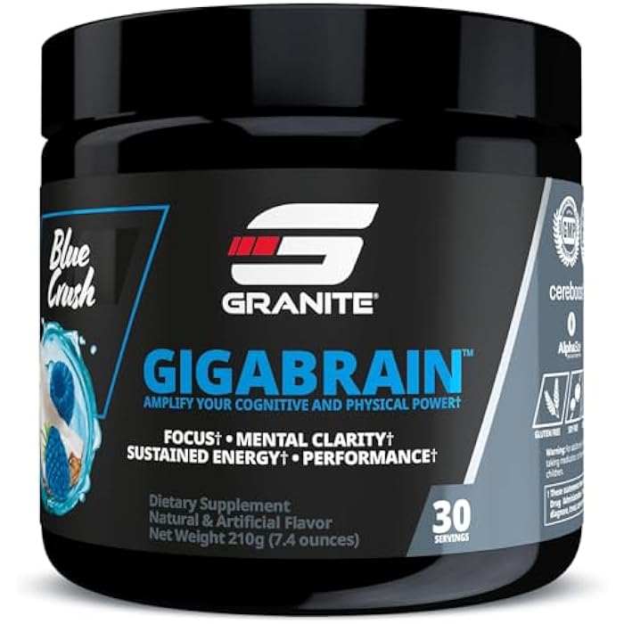 Granite Supplements Granite Nutrition GigaBrain Nootropic Energy Powder – Cereboost, Alpha-GPC & ElevATP – Cognitive Focus Supplement for Sustained Energy & Performance – Blue Crush, 30 Servings - Image 1