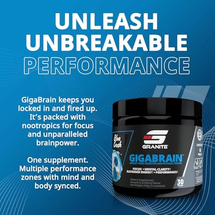 Granite Supplements Granite Nutrition GigaBrain Nootropic Energy Powder – Cereboost, Alpha-GPC & ElevATP – Cognitive Focus Supplement for Sustained Energy & Performance – Blue Crush, 30 Servings - Image 2
