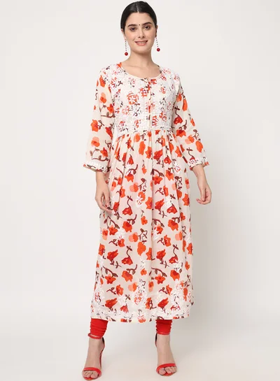 Alaya Women Hand Embroidered Chikankari Cotton Kurta-AL3580