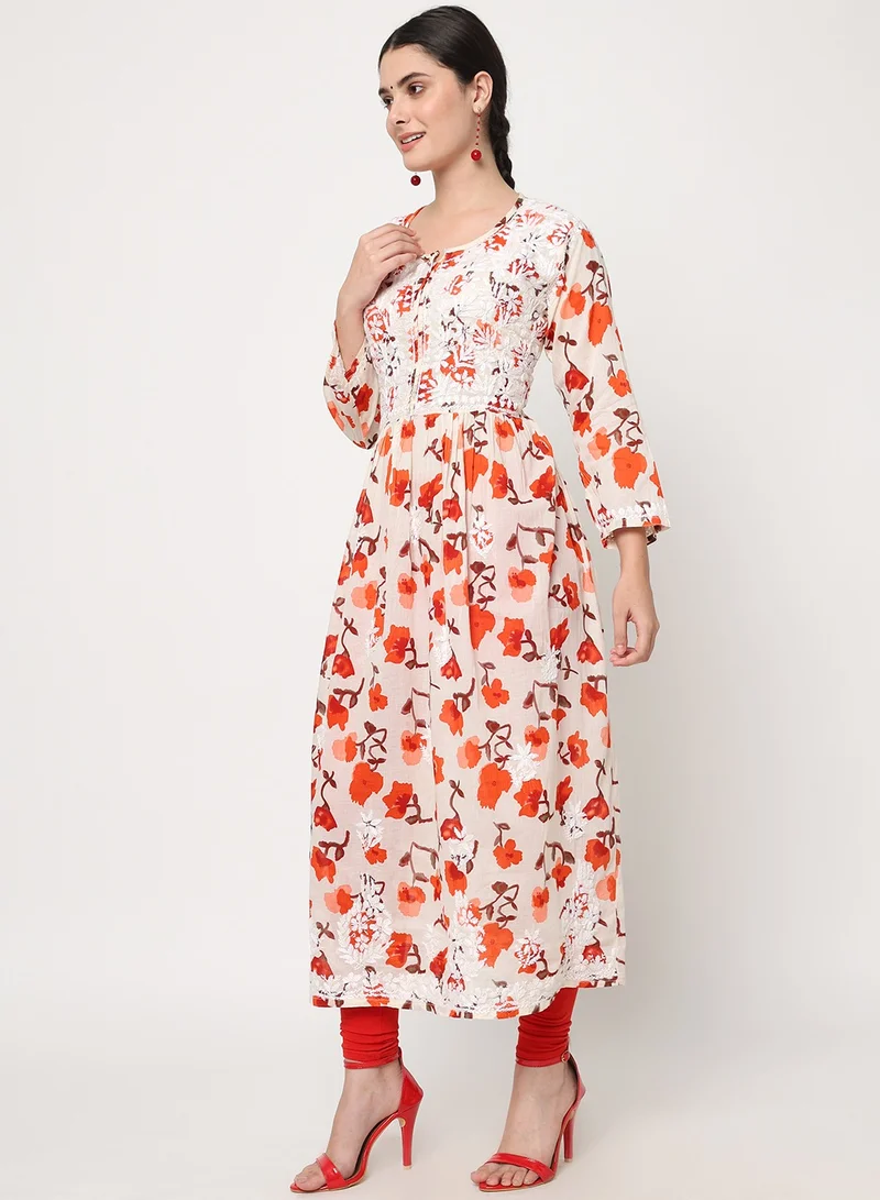 Alaya Women Hand Embroidered Chikankari Cotton Kurta-AL3580