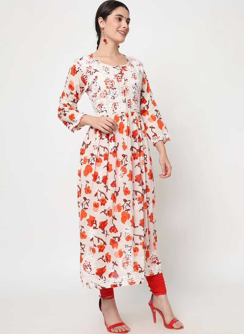 Alaya Women Hand Embroidered Chikankari Cotton Kurta-AL3580