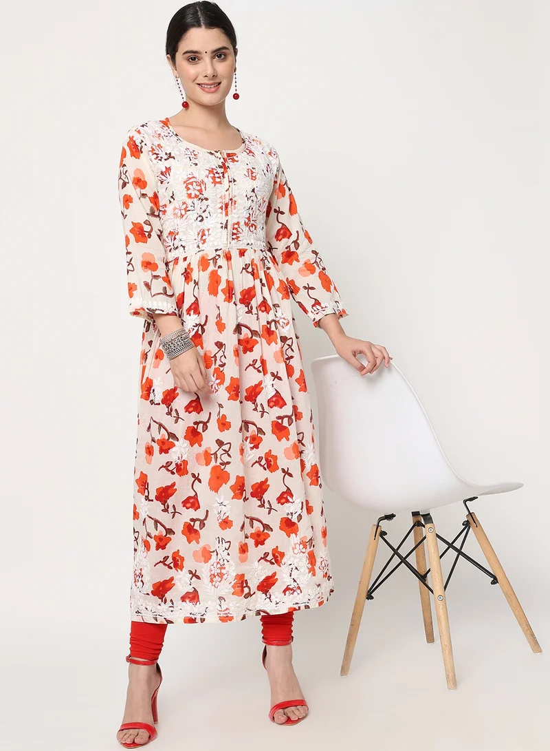 Alaya Women Hand Embroidered Chikankari Cotton Kurta-AL3580