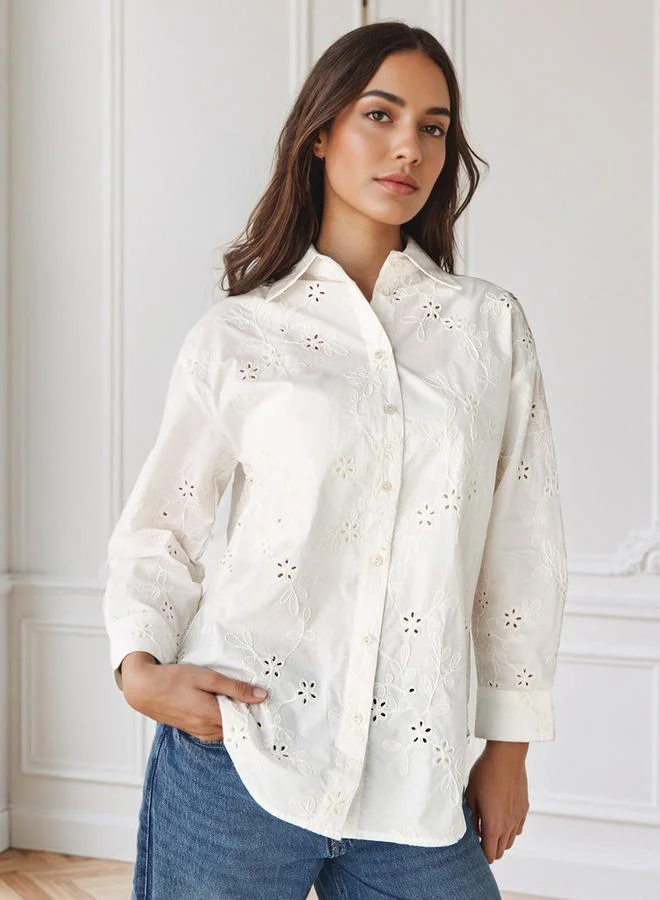 Iconic Iconic Oversized Schiffli Embroidered Shirt