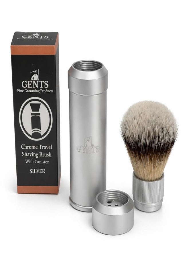 G.B.S GENTS Travel Shaving Brush with Collapsible Canister – Synthetic Bristles, Compact Portable Wet Shaving Brush for Men, Chrome-Style Travel Grooming Brush for Home, Gym & Hotel Use (Silver, 6 Inches - Image 1
