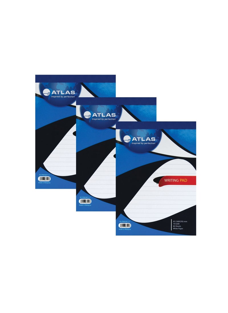 ATLAS 3-Piece A5 Size White Writing Pad 80 Sheets  - Image 1
