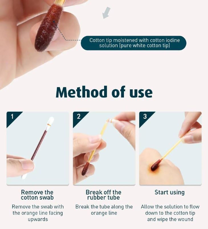 Cozron Cozron 50 Pcs Disposable Iodine Swab Disinfected Cotton Swab Medical Iodine Cotton Stick Clean Wounds Care Sterilization For Outdoor Medical Supplies by UBae - Image 3