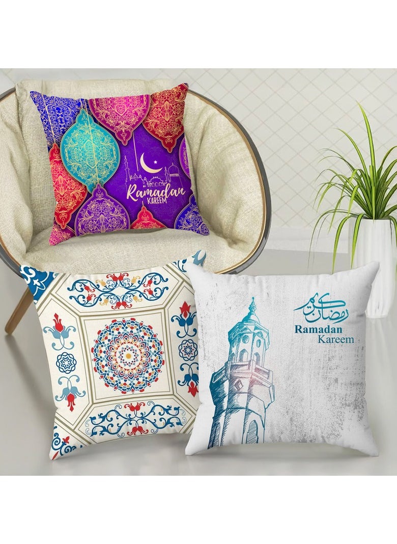  انتكس بيت الستائر طقم IN Tex Home ثلاث أغطية وسائد رمضان - قماش كتان مخملي - تصميمات رمضان - 40× 40 سم - غطاء فقط  - Image 2