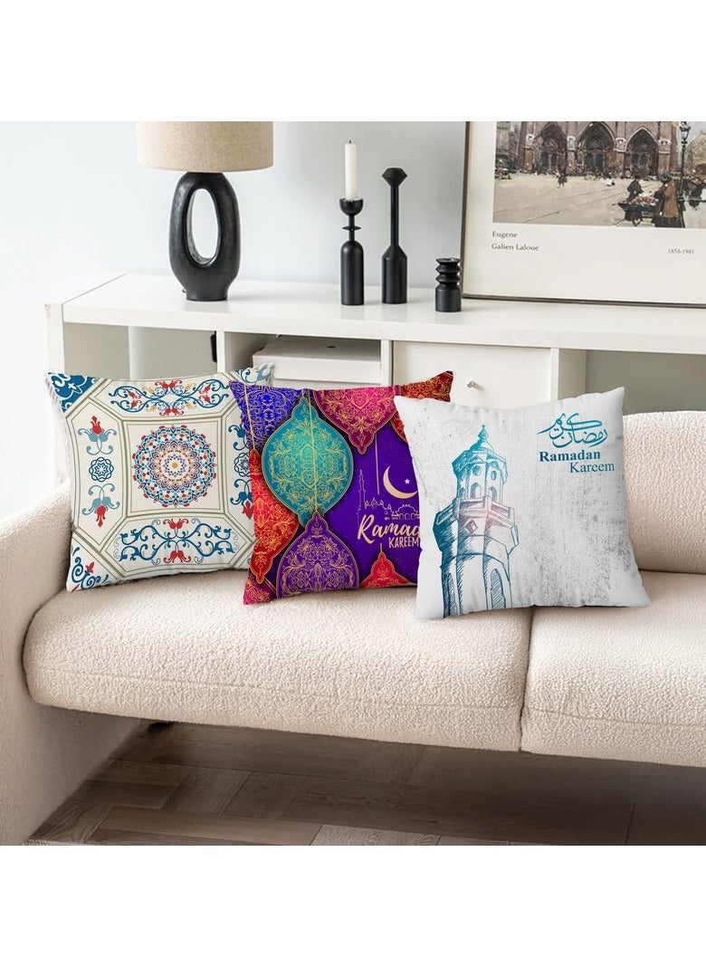  انتكس بيت الستائر طقم IN Tex Home ثلاث أغطية وسائد رمضان - قماش كتان مخملي - تصميمات رمضان - 40× 40 سم - غطاء فقط  - Image 3