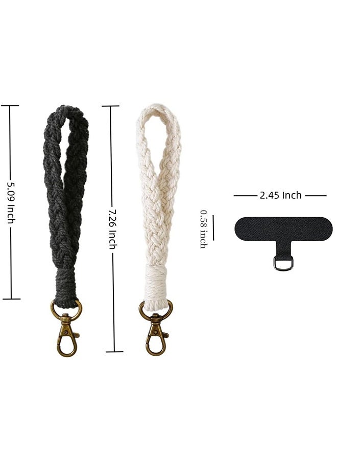 اتش واي 2 قطعة حزام معصم للهاتف ، حبل الهاتف الخليوي ، مع علامة تبويب حبل الهاتف 2× ، سلسلة مفاتيح مكرميه المصنوعة يدويا ، حبل معصم جراب الهاتف للنساء والفتيات (أبيض أسود) - Image 2