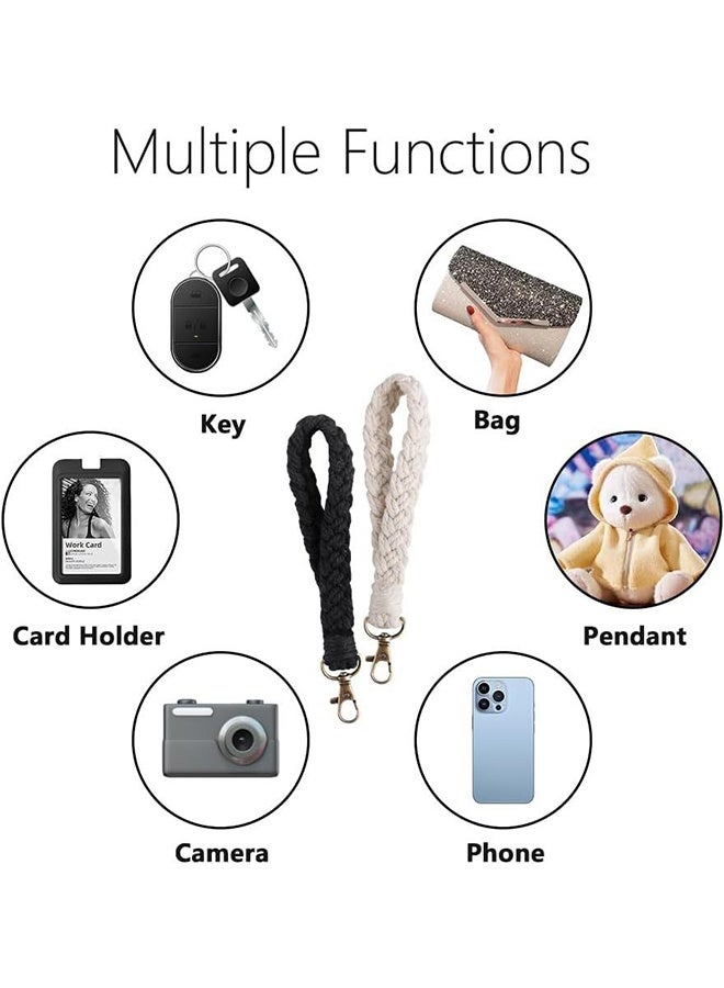 اتش واي 2 قطعة حزام معصم للهاتف ، حبل الهاتف الخليوي ، مع علامة تبويب حبل الهاتف 2× ، سلسلة مفاتيح مكرميه المصنوعة يدويا ، حبل معصم جراب الهاتف للنساء والفتيات (أبيض أسود) - Image 5