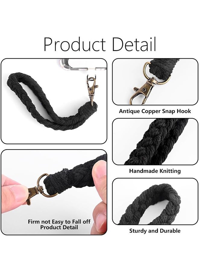 اتش واي 2 قطعة حزام معصم للهاتف ، حبل الهاتف الخليوي ، مع علامة تبويب حبل الهاتف 2× ، سلسلة مفاتيح مكرميه المصنوعة يدويا ، حبل معصم جراب الهاتف للنساء والفتيات (أبيض أسود) - Image 3