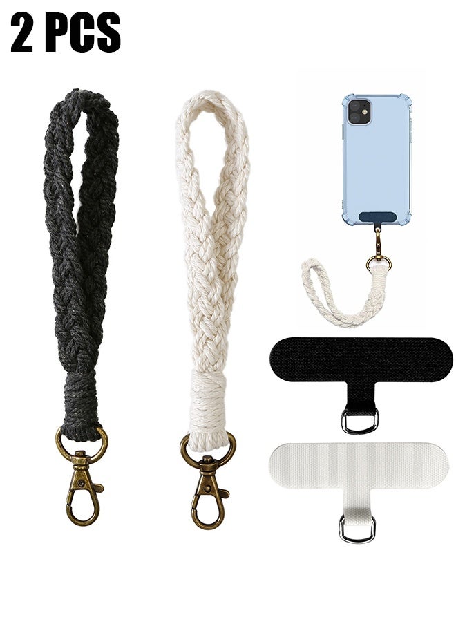 اتش واي 2 قطعة حزام معصم للهاتف ، حبل الهاتف الخليوي ، مع علامة تبويب حبل الهاتف 2× ، سلسلة مفاتيح مكرميه المصنوعة يدويا ، حبل معصم جراب الهاتف للنساء والفتيات (أبيض أسود) - Image 1