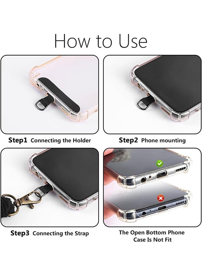 اتش واي 2 قطعة حزام معصم للهاتف ، حبل الهاتف الخليوي ، مع علامة تبويب حبل الهاتف 2× ، سلسلة مفاتيح مكرميه المصنوعة يدويا ، حبل معصم جراب الهاتف للنساء والفتيات (أبيض أسود) - Image 4