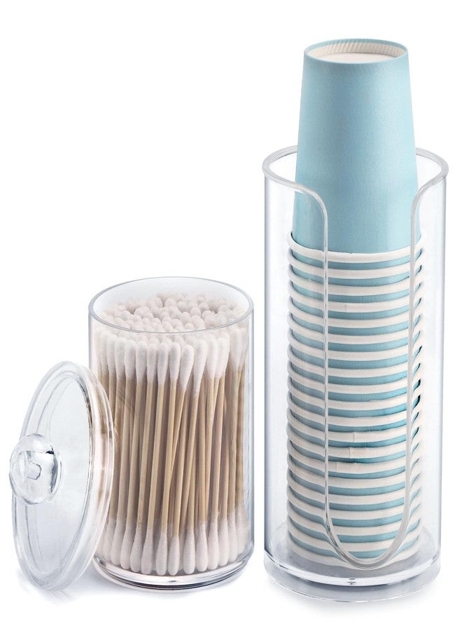 LoveBB 3oz-5oz Bathroom Cup Dispenser with 10oz Qtip Holder Dispenser, Small Disposable Paper Cup Holder Bathroom Accessories for Rinsing/Mouthwash Cups, Clear - Image 1