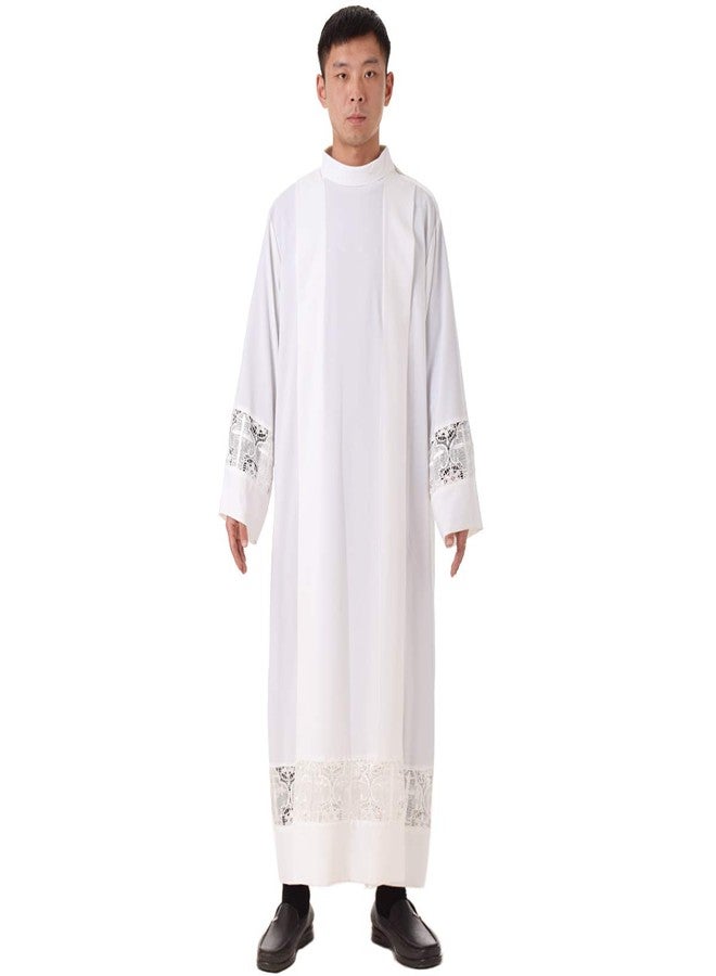 BLESSUME Priest Alb Liturgical Church Garment Cross Lace Box Pleated Alb (XL) - Image 2