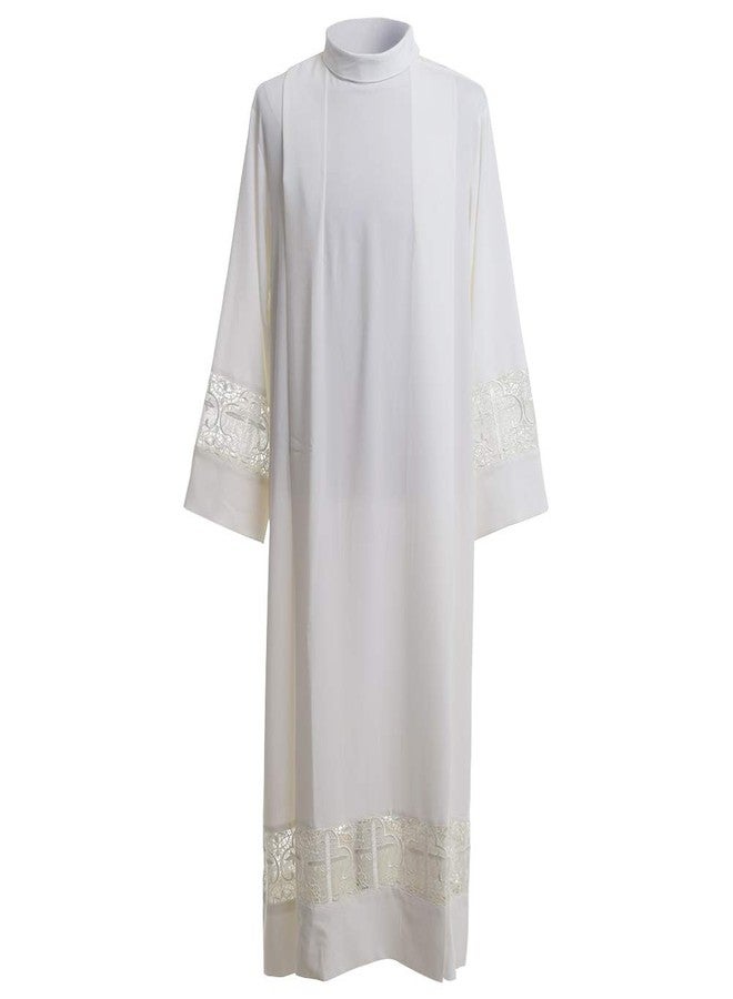 BLESSUME Priest Alb Liturgical Church Garment Cross Lace Box Pleated Alb (XL) - Image 1