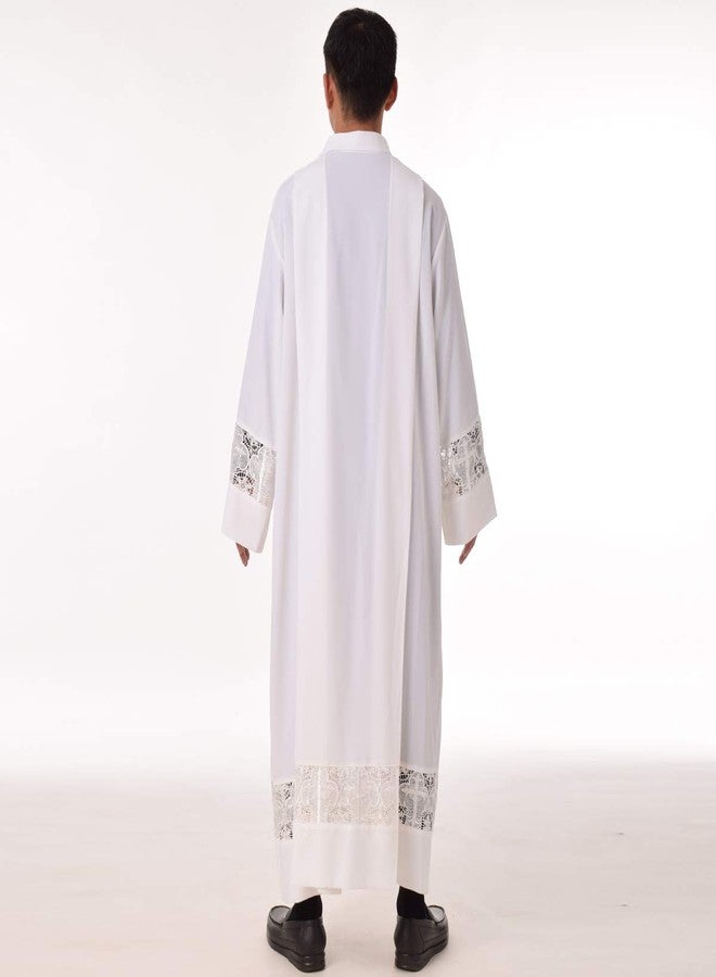 BLESSUME Priest Alb Liturgical Church Garment Cross Lace Box Pleated Alb (XL) - Image 4