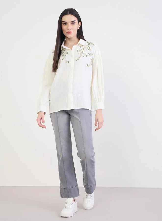 ستايلي قميص قطن مطرز بقصة واسعة