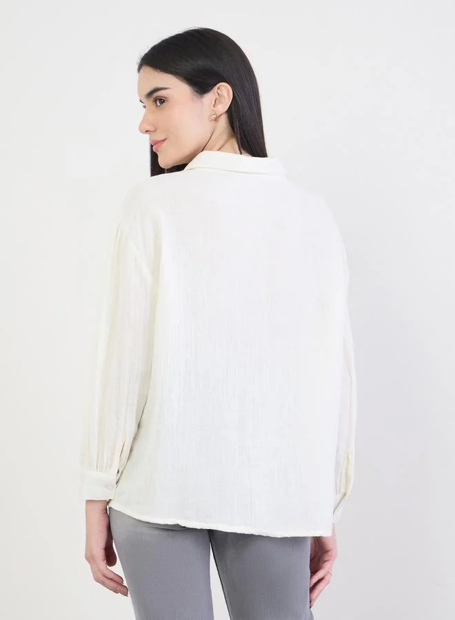 Styli Embroidered Cotton Oversized Shirt