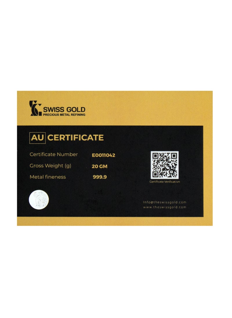 Swiss gold - 999.9 SwissGold Minted Bar 24KT - 20 grams - Image 1