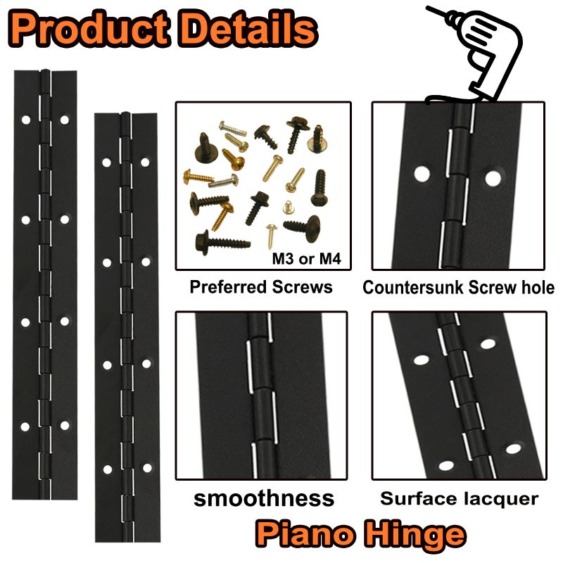 XHMAXE 4 Pack 8/12/16/20 Inch Continuous & Piano Hinges Complete Line Black Stainless Steel 304 Continuous Folding Hinges For Doors Cabinets Window - Image 3