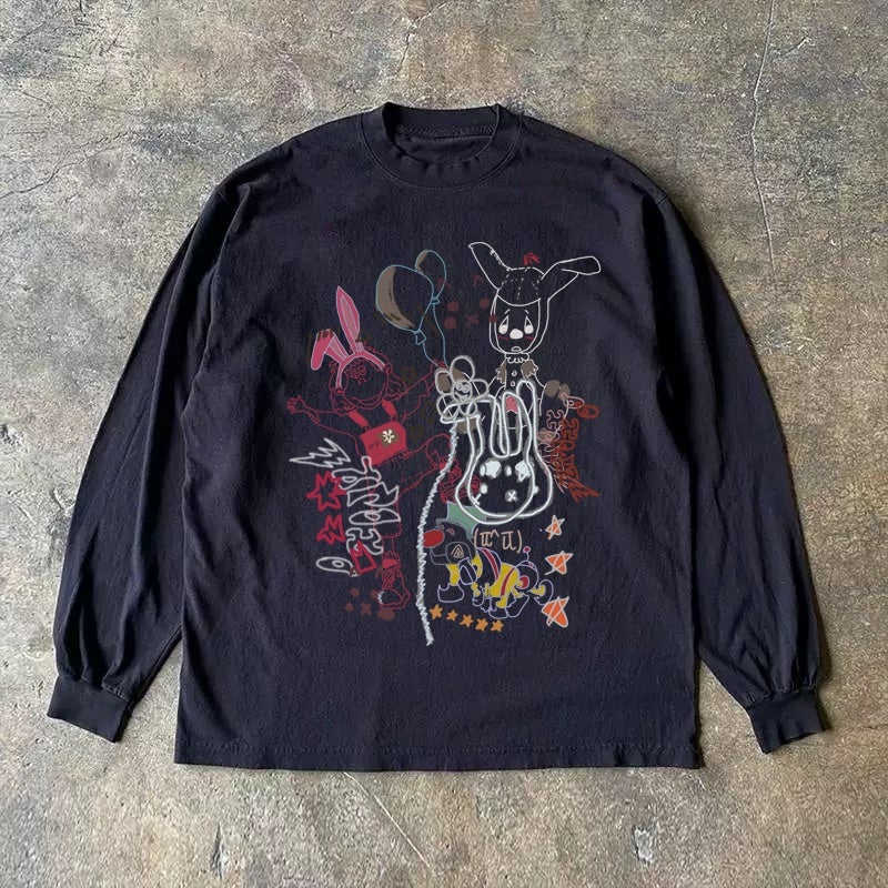 Three needles 310 pure cotton double yarn! Upward hero opaque American couple women long-sleeved T-shirt men - Image 2