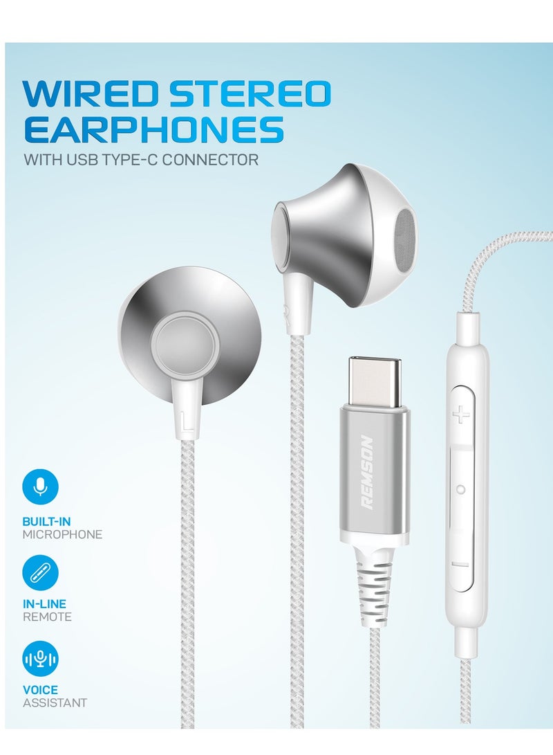 Remson Wired Stereo Earphones USB Type-C Connector Headphones /Earphones/Earbuds  Hi-Fi with In-Line Remote Compatible for Samsung Galaxy S21 Ultra 5G S20 FE Note 20/10, iPad Pro 2018 and Mac Book