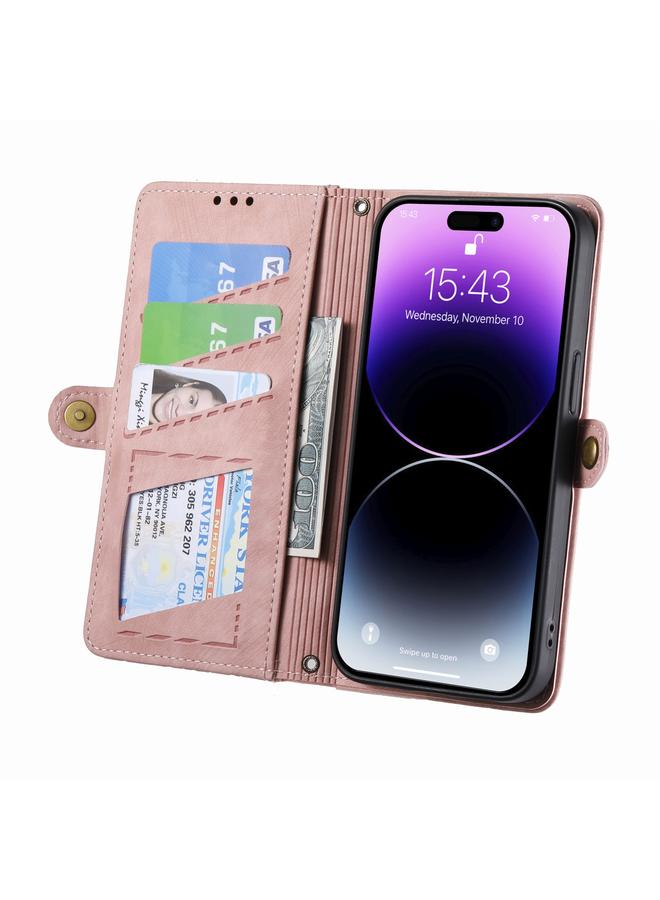 زبون جراب لهاتف iPhone 13 Pro Max، جراب هاتف جلدي بسحاب هندسي ومشبك جانبي - Image 4