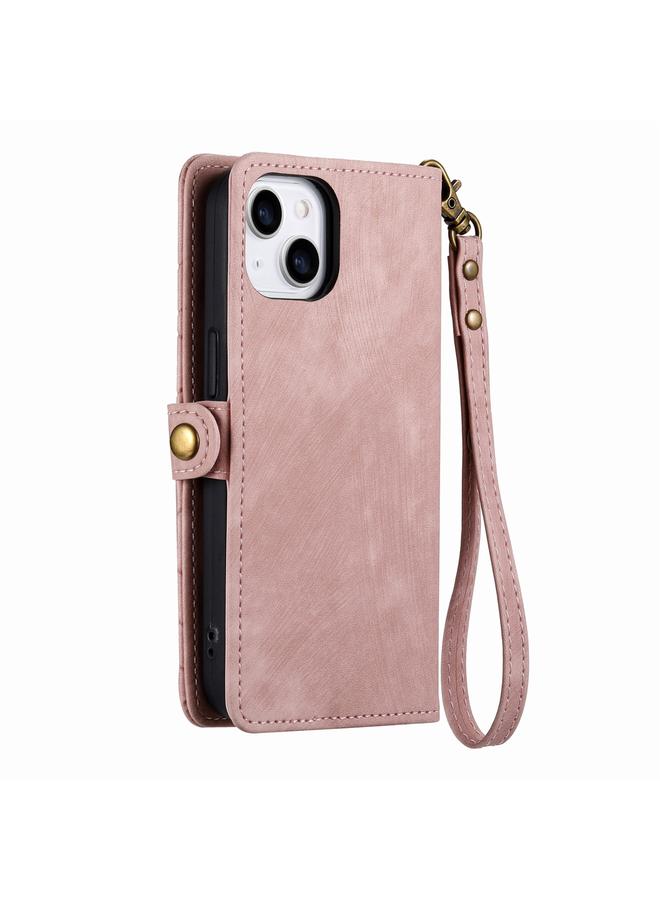 زبون جراب لهاتف iPhone 13 Pro Max، جراب هاتف جلدي بسحاب هندسي ومشبك جانبي - Image 3