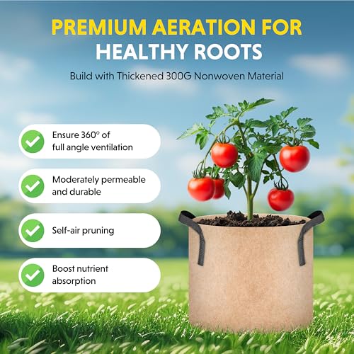 iPower 15 Gallon 5 Pack Grow Bags Nonwoven Fabric Pots Aeration Container with Strap Handles for Garden and Planting, 5-Pack Tan, 15 Gallon - Image 4