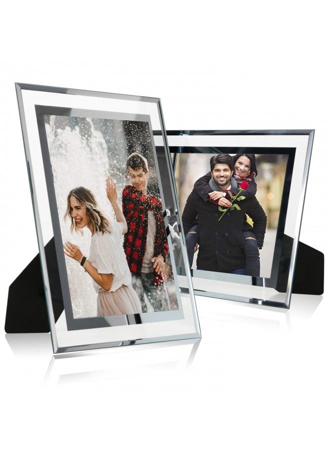 Cq acrylic Cq acrylic 6x8 Glass Picture Frame,Silver Mirrored for Photo Display Stand on Tabletop,Pack of 2 