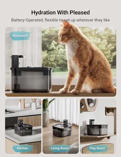 DownyPaws Cat Water Fountain Cordless 84oz25L Fursink Wireless Pet Water Fountains for Cats Indoor Battery Operated Cat Drinking Fountain with Motion Sensor BPAFree Black with 6 Filters - Image 3