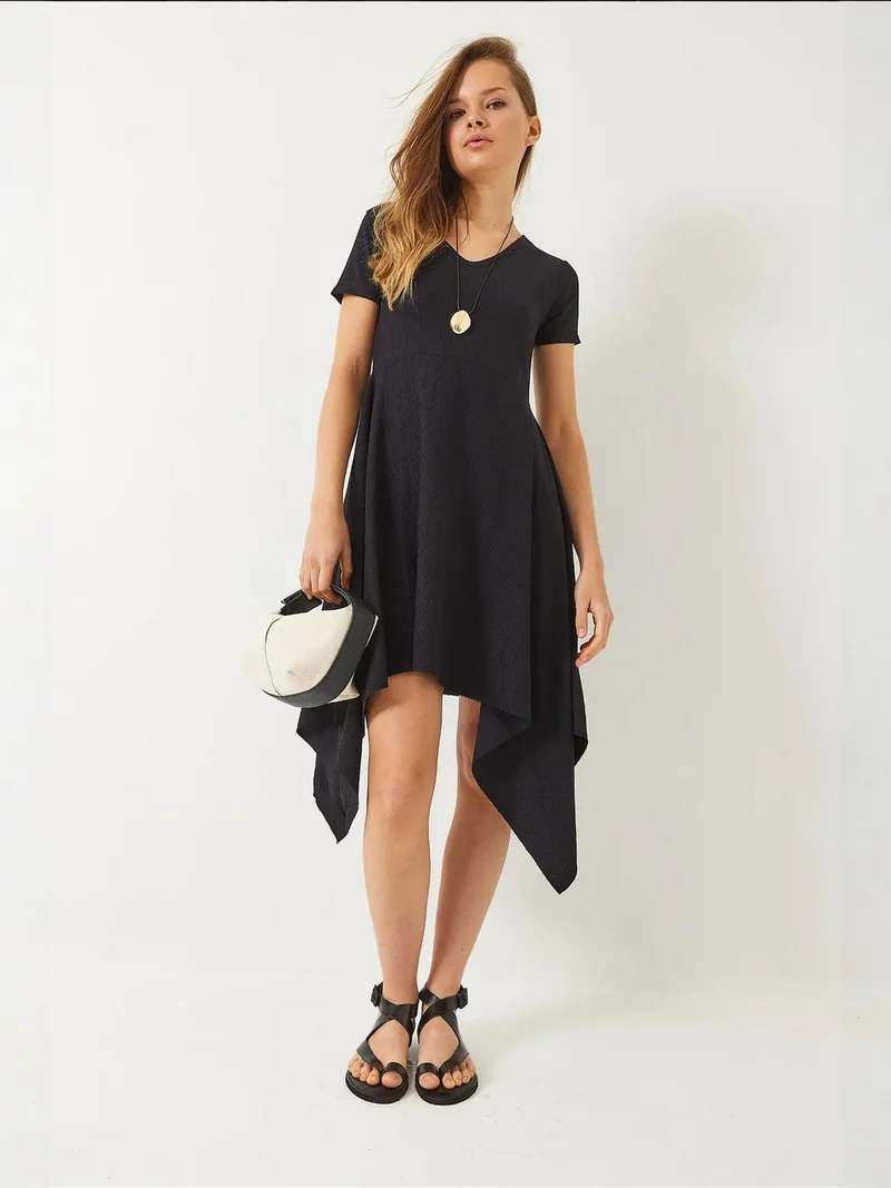 Bianco Lucci Black LUCCI Asymmetric V-Neck Mini Dress for Women | Best Price UAE
