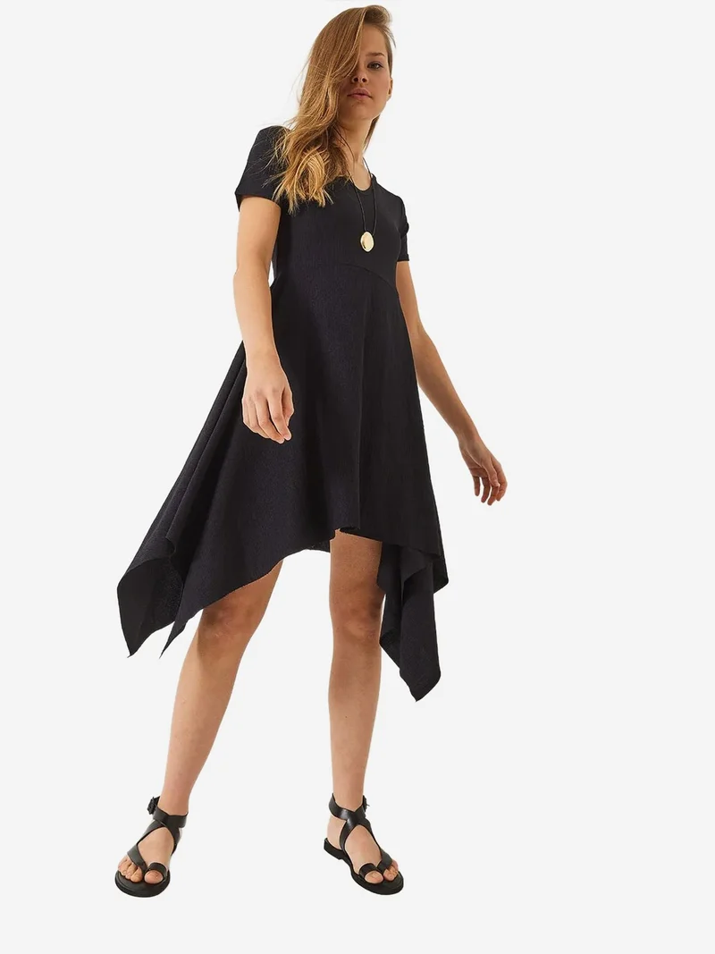 Bianco Lucci Black LUCCI Asymmetric V-Neck Mini Dress for Women | Best Price UAE