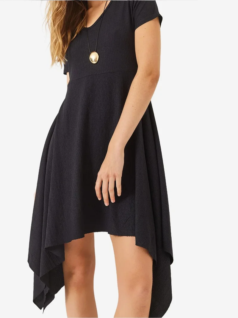 Bianco Lucci Black LUCCI Asymmetric V-Neck Mini Dress for Women | Best Price UAE