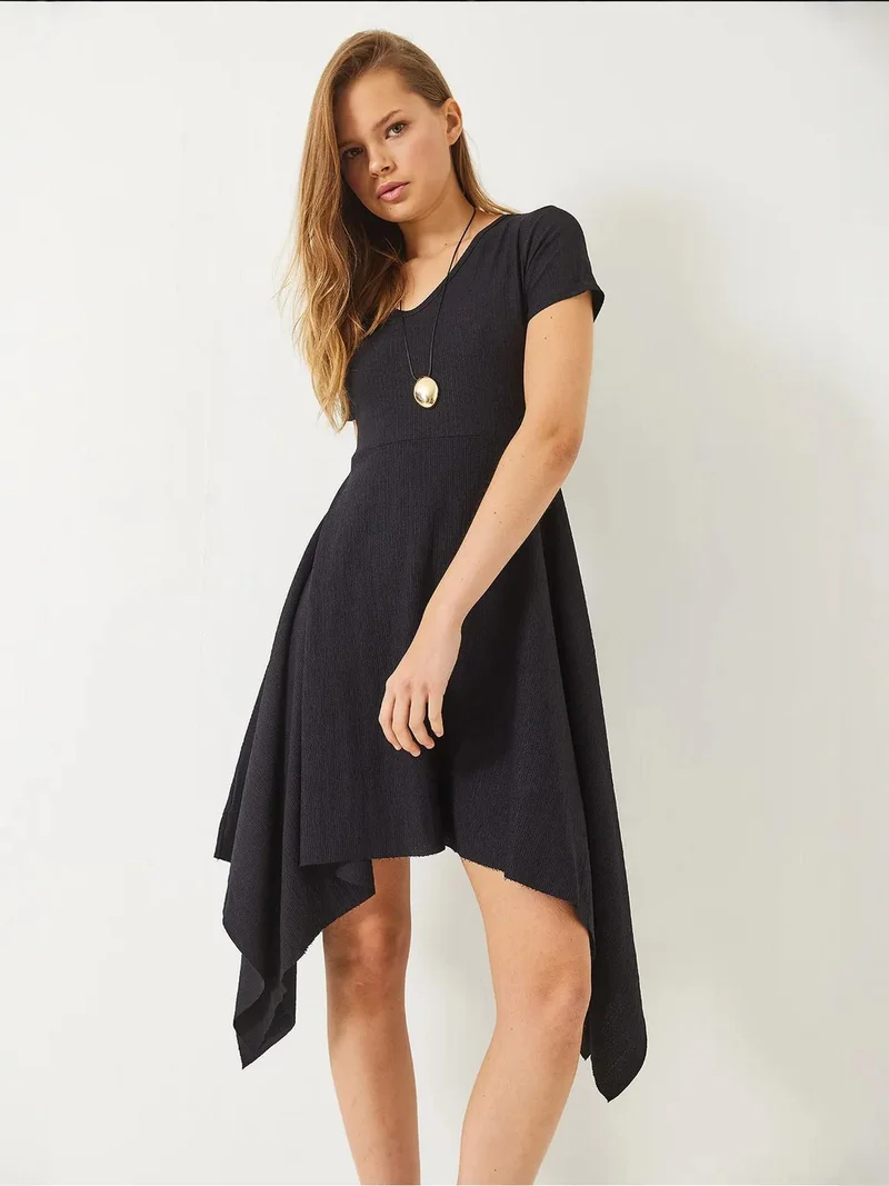 Bianco Lucci Black LUCCI Asymmetric V-Neck Mini Dress for Women | Best Price UAE